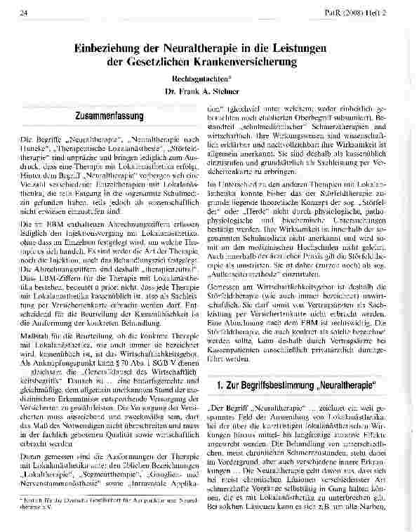 Vorschauseite 1: Einbeziehung der Neuraltherapie in die Leistungen der Gesetzlichen Krankenversicherung