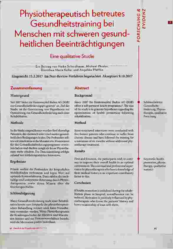 Vorschauseite 1: Physiotherapeutisch betreutes Gesundheitstraining bei Menschen mit schweren gesundheitlichen Beeinträchtigungen