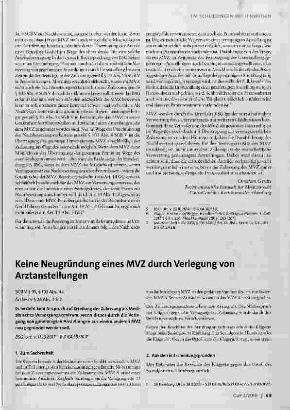Vorschauseite 4: Zur Umwandlung von genehmigten Anstellungen in MVZ
