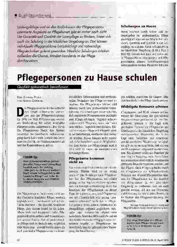Vorschauseite 1: Pflegepersonen zu Hause schulen Qualität systematisch beeinflussen