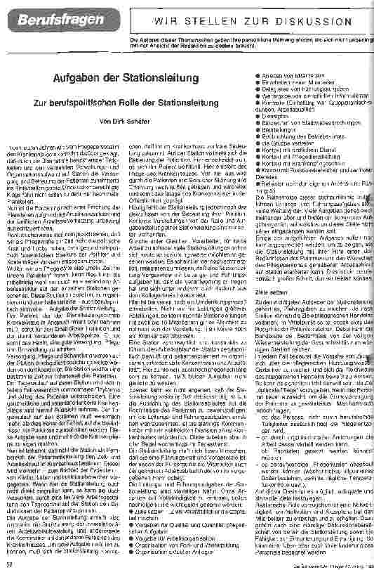 Vorschauseite 1: Aufgaben der Stationsleitung Zur berufspolitischen Rolle der Stationsleitung