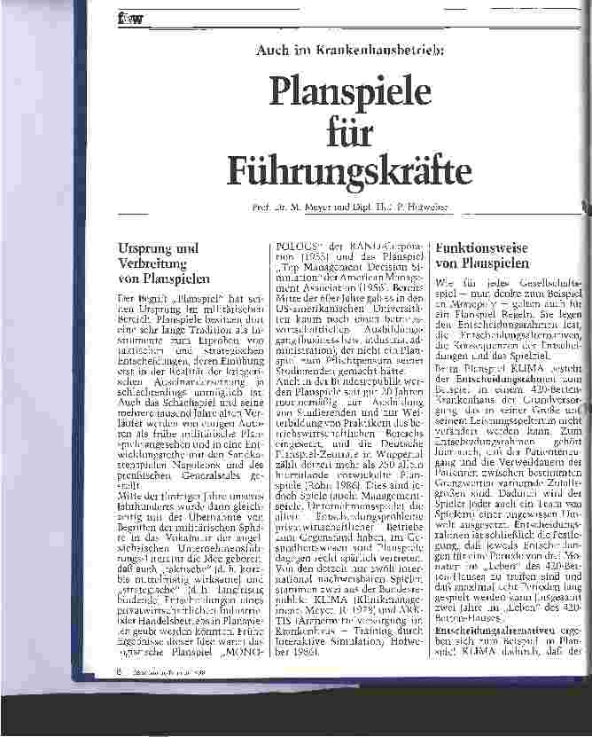 Vorschauseite 1: Planspiel für Führungskräfte Auch im Krankenhausbetrieb