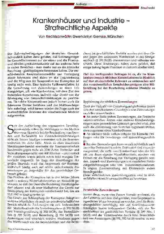 Vorschauseite 1: Krankenhäuser und Industrie Strafrechtliche Aspekte