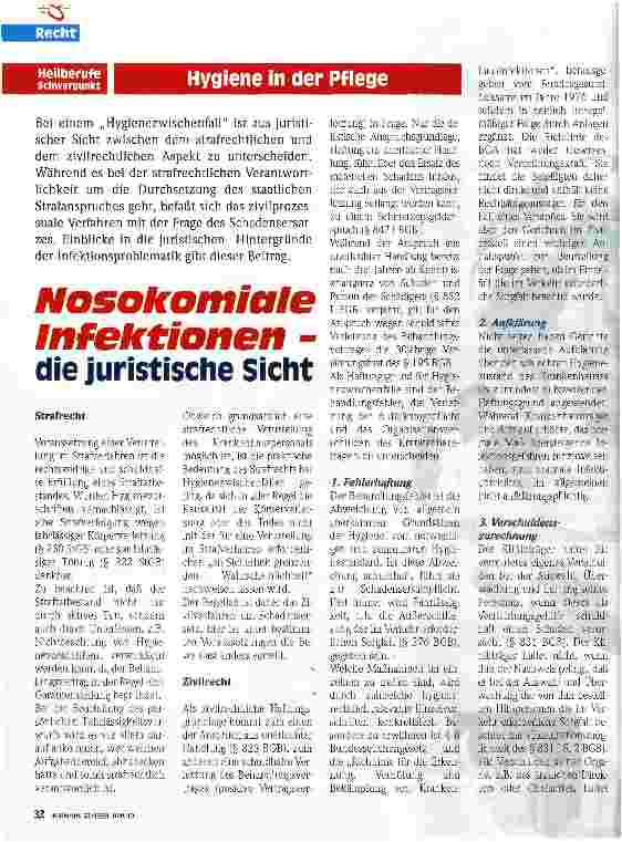 Vorschauseite 1: Nosokomiale Infektion - die juristische Sicht Strafrecht