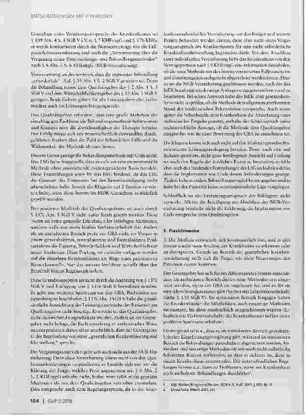 Vorschauseite 2: BSG zur Abrechenbarkeit von neuen Untersuchungsund Behandlungsmethoden nach § 137c SGB V