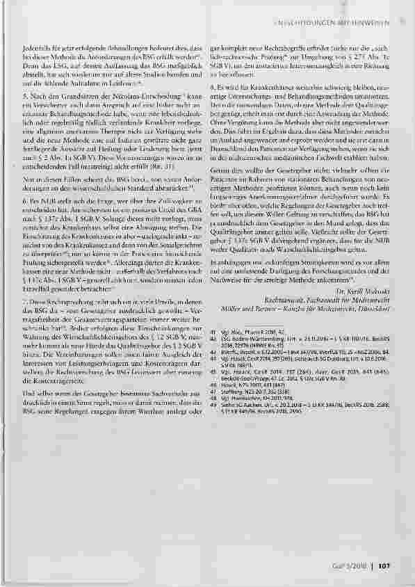 Vorschauseite 5: BSG zur Abrechenbarkeit von neuen Untersuchungsund Behandlungsmethoden nach § 137c SGB V