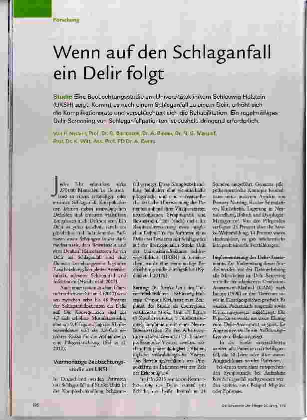 Vorschauseite 1: Wenn auf den Schlaganfall ein Delir folgt