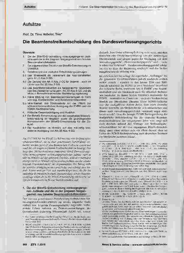 Vorschauseite 1: Die Beamtenstreikentscheidung des Bundesverfassungsgerichts