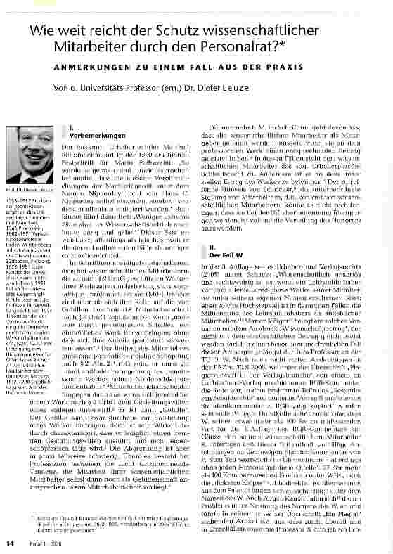 Vorschauseite 1: Wie weit reicht der Schutz wissenschaftlicher Mitarbeiter durch den Personalrat?