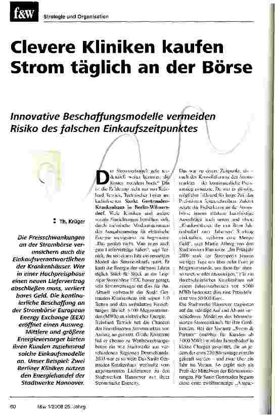Vorschauseite 1: Clevere Kliniken kaufen Strom täglich an der Börse
