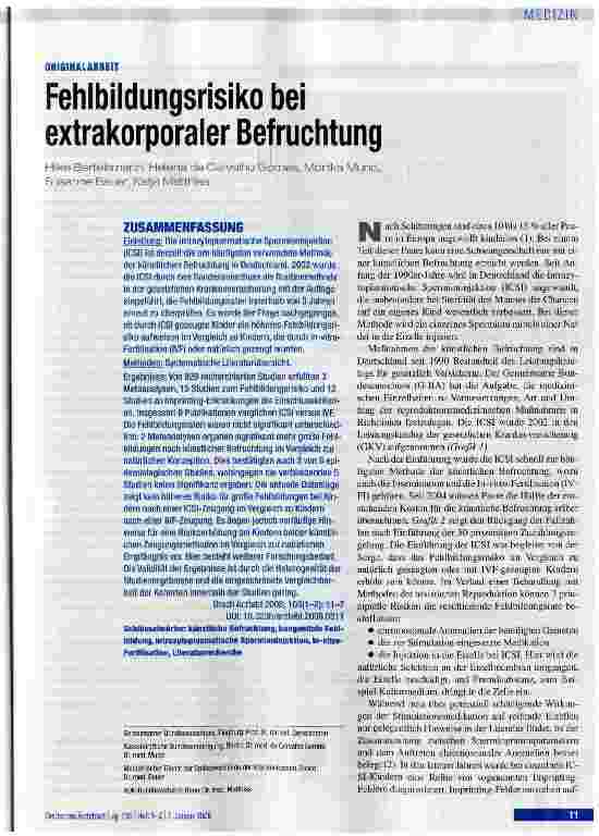Vorschauseite 1: Fehlbildungsrisiko bei extrakorporaler Befruchtung