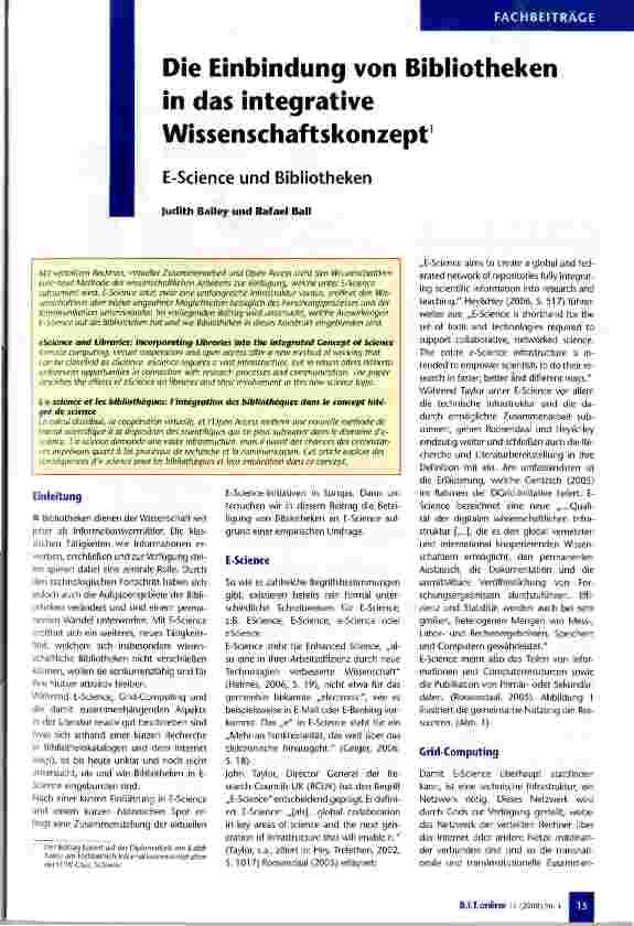 Vorschauseite 1: Die Einbindung von Bibliotheken in das integrative Wissenschaftskonzept