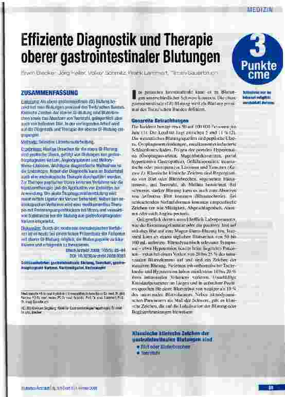 Vorschauseite 1: Effiziente Diagnostik und Therapie oberer gastrointestinaler Blutungen