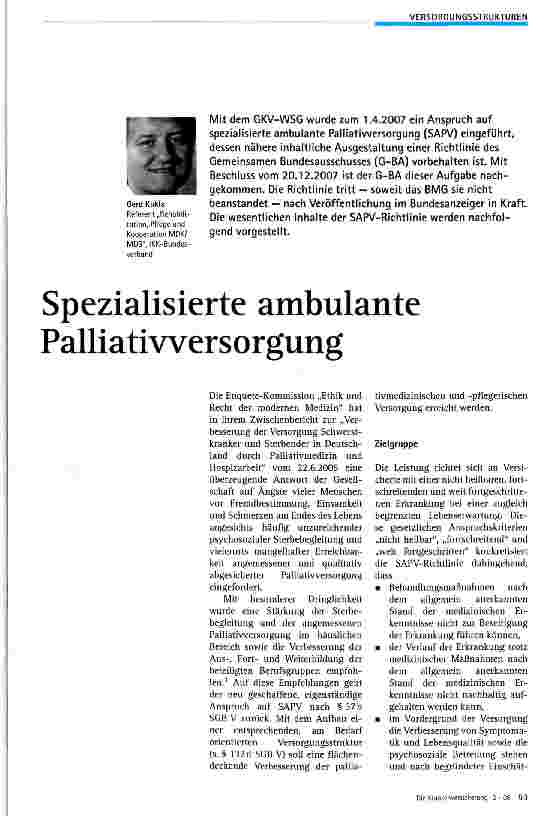 Vorschauseite 1: Spezialisierte ambulante Palliatiwersorgung