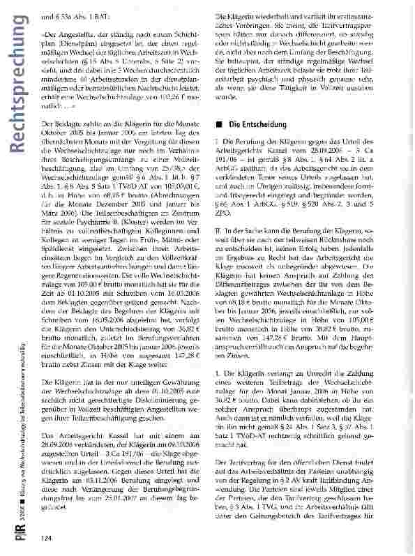 Vorschauseite 3: Kürzung von Wechselschichtzulage bei Teilzeitarbeitnehmern rechtmäßig