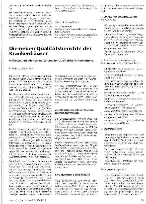 Vorschauseite 1: Die neuen Qualitätsberichte der Krankenhäuser