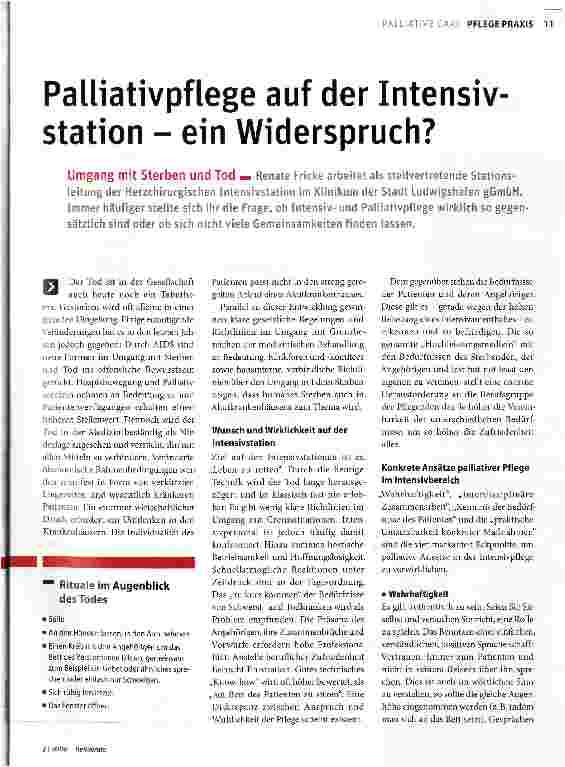 Vorschauseite 1: Palliativpflege auf der Intensivstation - ein Widerspruch?