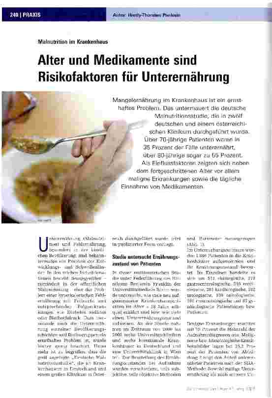 Vorschauseite 1: Alter und Medikamente sind Risikofaktoren für Unterernährung
