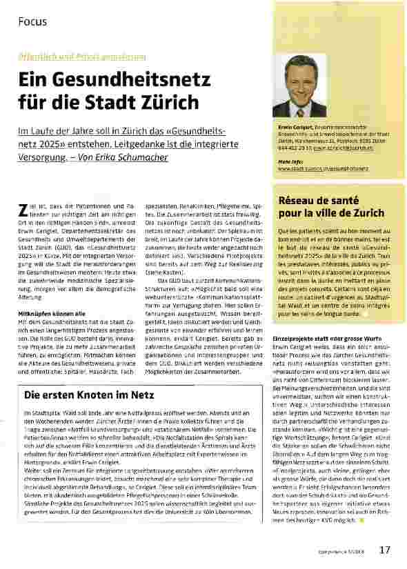 Vorschauseite 1: Ein Gesundheitsnetz für die Stadt Zürich