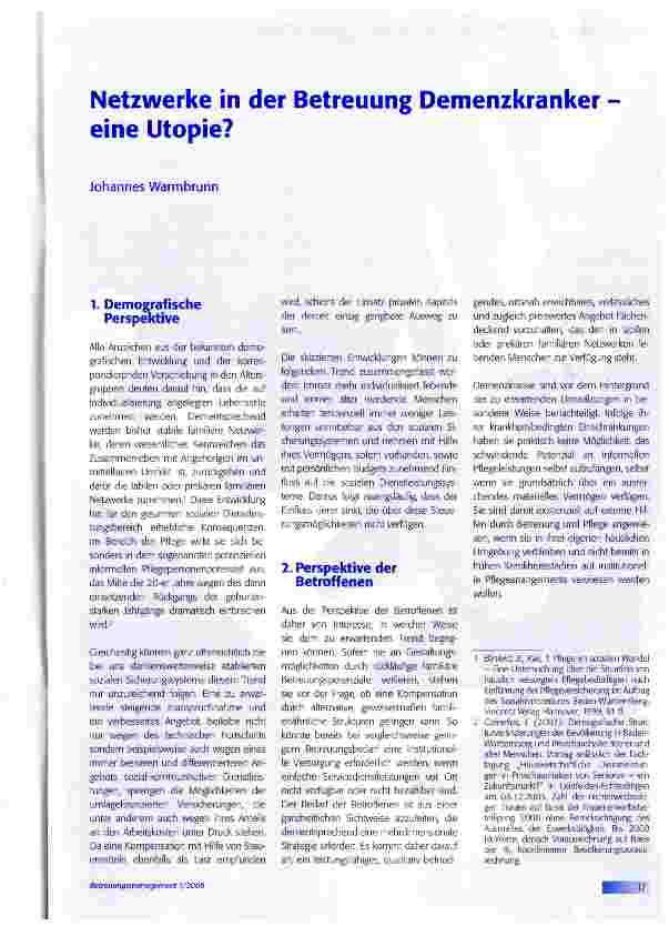 Vorschauseite 1: Netzwerke in der Betreuung Demenzkranker eine Utopie?