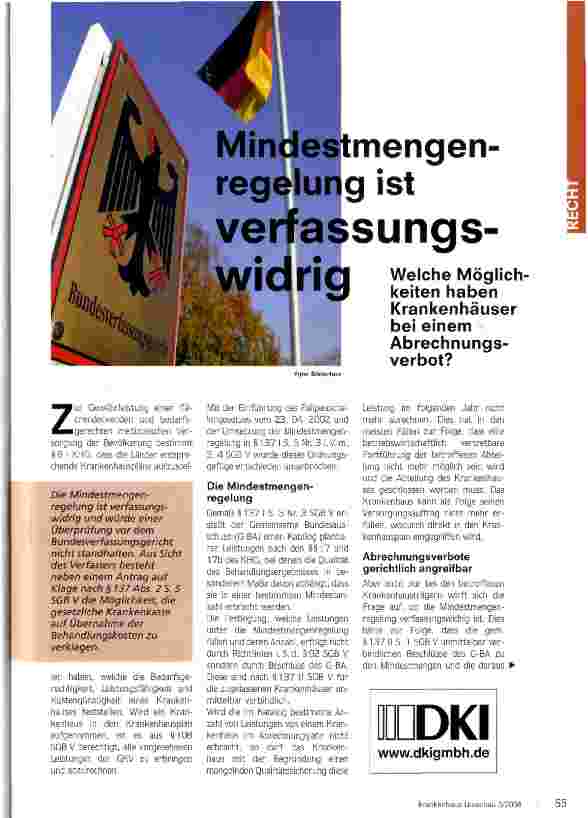 Vorschauseite 1: Mindestmengenregelung ist verfassungswidrig