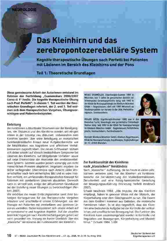 Vorschauseite 1: Das Kleinhirn und das zerebropontozerebelläre System