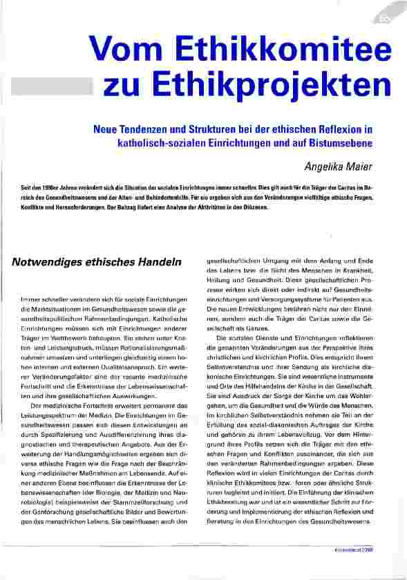 Vorschauseite 1: Vom Ethikkomitee zu Ethikprojekten