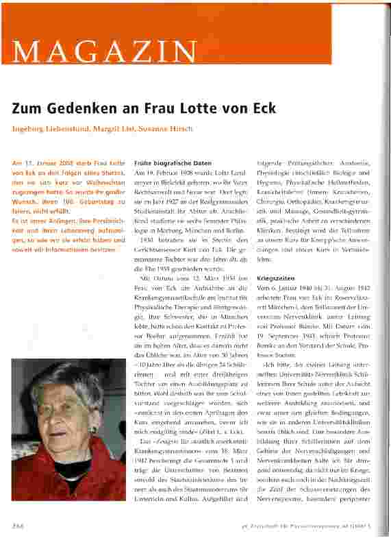 Vorschauseite 1: Zum Gedenken an Frau Lotte von Eck