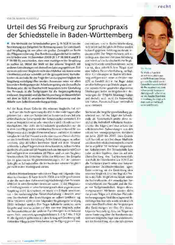 Vorschauseite 1: Urteil des SG Freiburg zur Spruchpraxis der Schiedsstelle in Baden-Württemberg