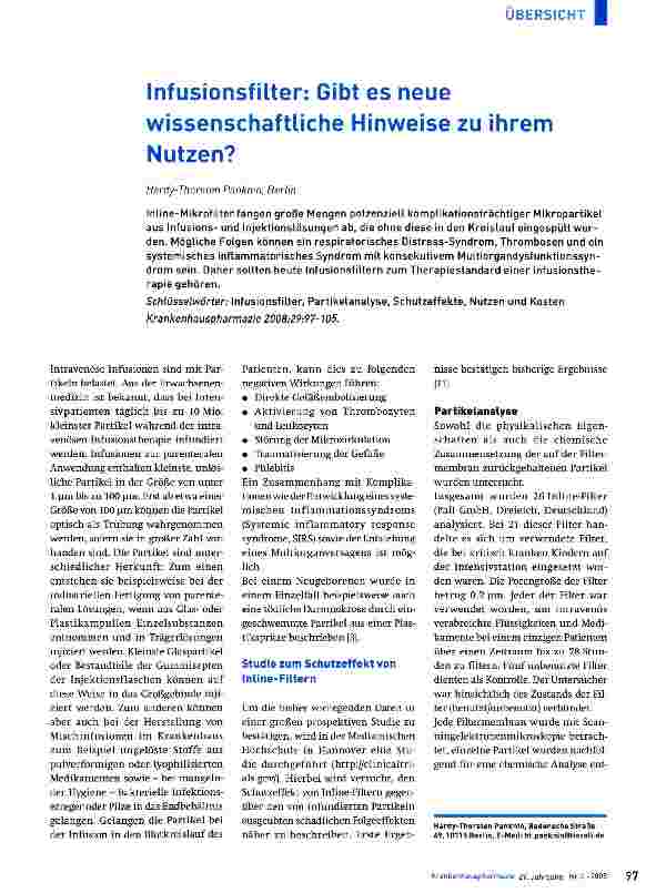 Vorschauseite 1: Infusionsfilter: Gibt es neue wissenschaftliche Hinweise zu ihrem Nutzen?