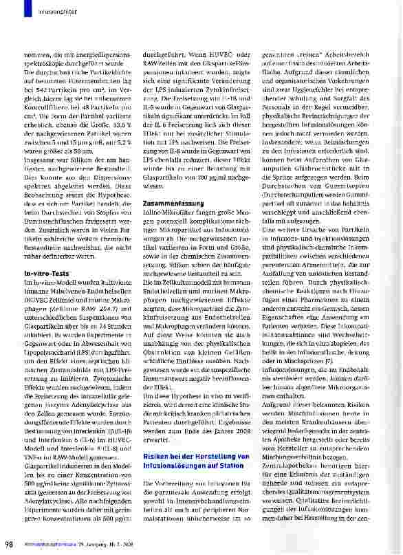 Vorschauseite 2: Infusionsfilter: Gibt es neue wissenschaftliche Hinweise zu ihrem Nutzen?