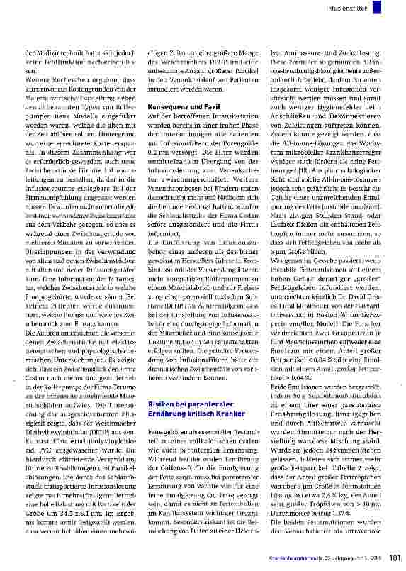 Vorschauseite 5: Infusionsfilter: Gibt es neue wissenschaftliche Hinweise zu ihrem Nutzen?