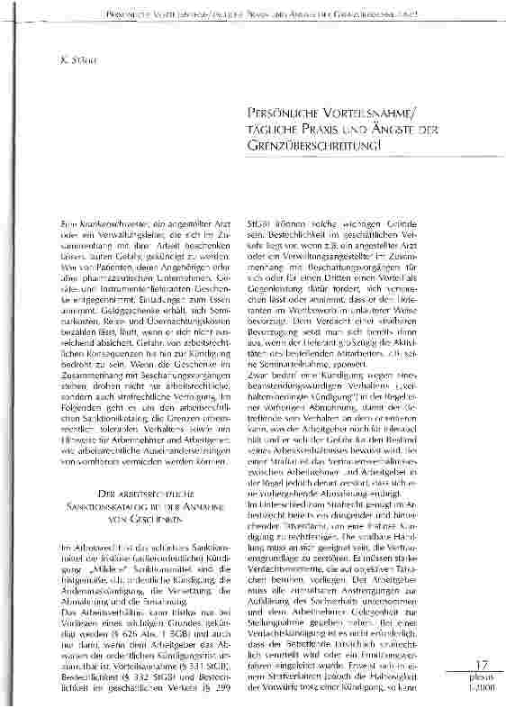 Vorschauseite 1: PERSÖNLICHE VORTEILSNAHME/ TÄGLICHE PRAXIS UND ÄNGSTE DER GRENZÜBERSCHREITUNG!