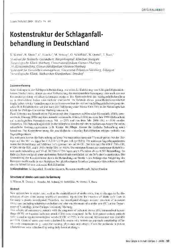 Vorschauseite 1: Kostenstruktur der Schlaganfallbehandlung in Deutschland