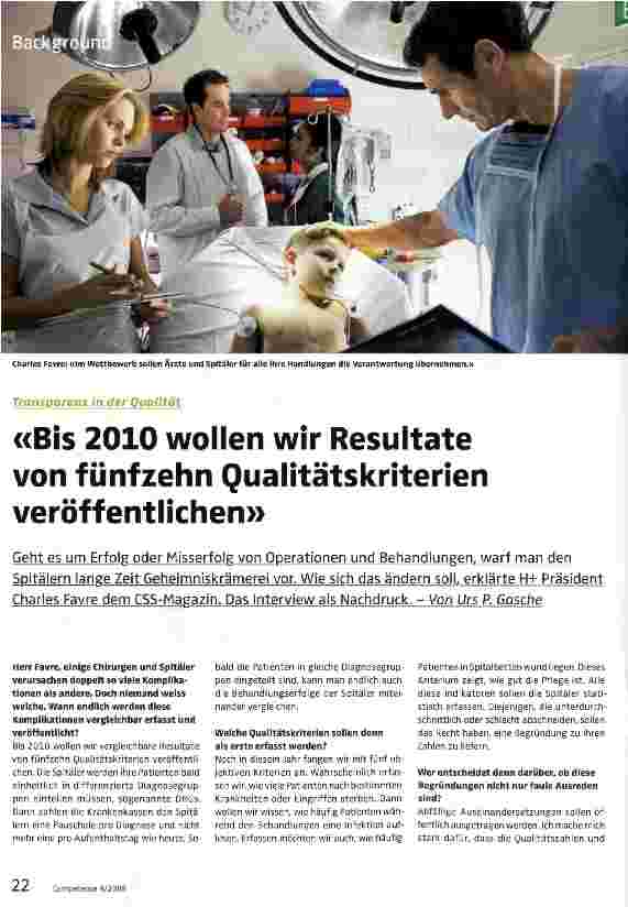 Vorschauseite 1: Bis 2010 wollen wir Resultate von fünfzehn Qualitätskriterien veröffentlichen