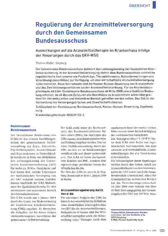 Vorschauseite 1: Regulierung der Arzneimittelversorgung durch den Gemeinsamen Bundesausschuss