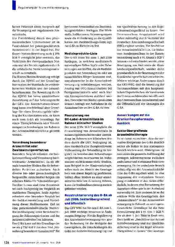 Vorschauseite 4: Regulierung der Arzneimittelversorgung durch den Gemeinsamen Bundesausschuss