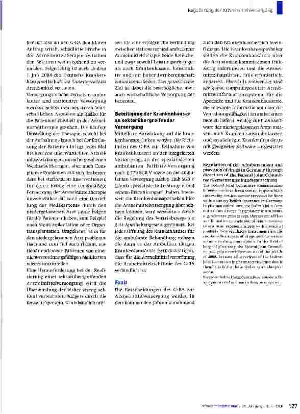 Vorschauseite 5: Regulierung der Arzneimittelversorgung durch den Gemeinsamen Bundesausschuss