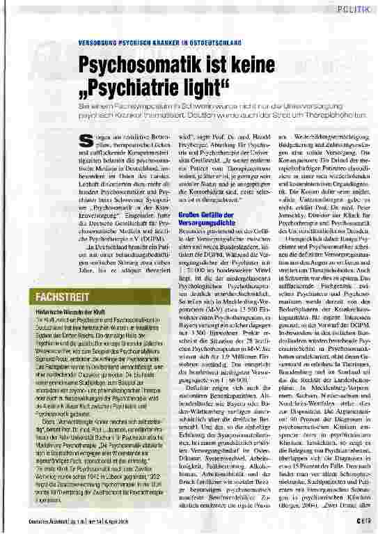 Vorschauseite 1: Psychosomatik ist keine „Psychiatrie light