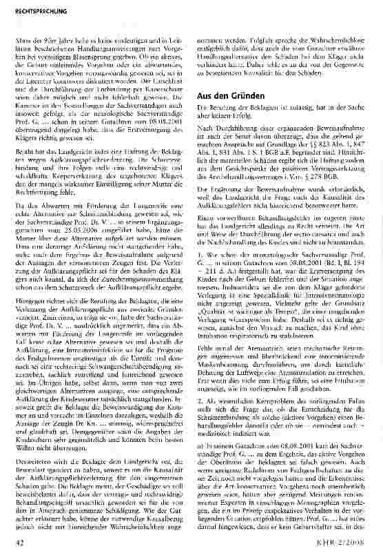 Vorschauseite 2: Zur Pflicht der Aufklärung einer Schwangeren durch den Geburtshelfer