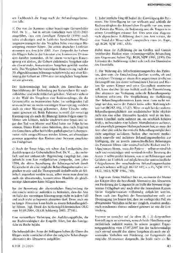 Vorschauseite 3: Zur Pflicht der Aufklärung einer Schwangeren durch den Geburtshelfer