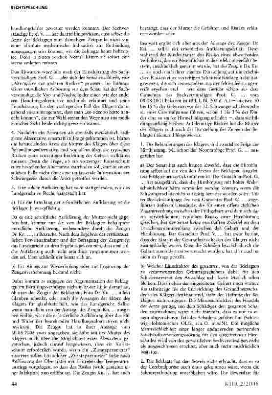 Vorschauseite 4: Zur Pflicht der Aufklärung einer Schwangeren durch den Geburtshelfer