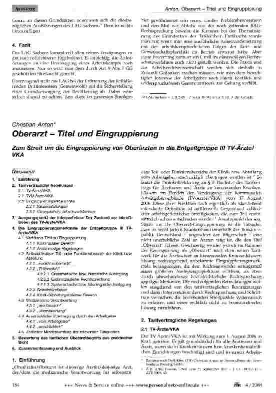 Vorschauseite 1: Oberarzt - Titel und Eingruppierung