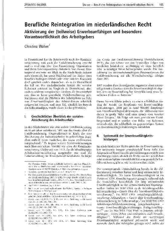 Vorschauseite 1: Berufliche Reintegration im niederländischen Recht