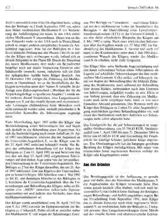 Vorschauseite 2: Zur Arzthaftung wegen Behandlungsund Aufklärungsfehlern im Zusammenhang mit einem Heilversuch mit einem neuen, erst im Laufe der Behandlung zugelassenen Arzneimittel