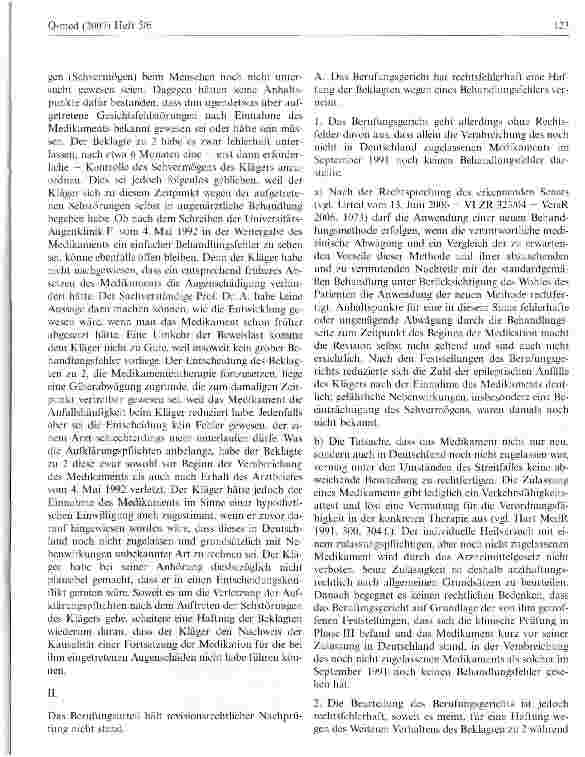 Vorschauseite 3: Zur Arzthaftung wegen Behandlungsund Aufklärungsfehlern im Zusammenhang mit einem Heilversuch mit einem neuen, erst im Laufe der Behandlung zugelassenen Arzneimittel