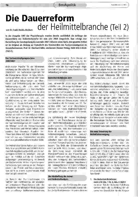 Vorschauseite 1: Die Dauerreform der Heilmittelbranche (Teil 2)