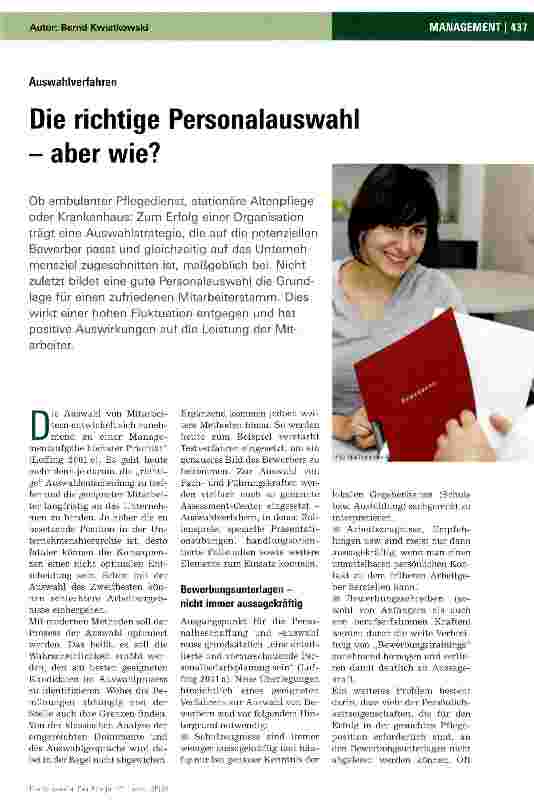 Vorschauseite 1: Die richtige Personalauswahl - aber wie?