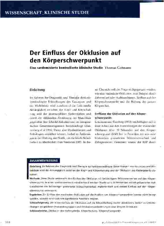 Vorschauseite 1: Der Einfluss der Okklusion auf den Körperschwerpunkt