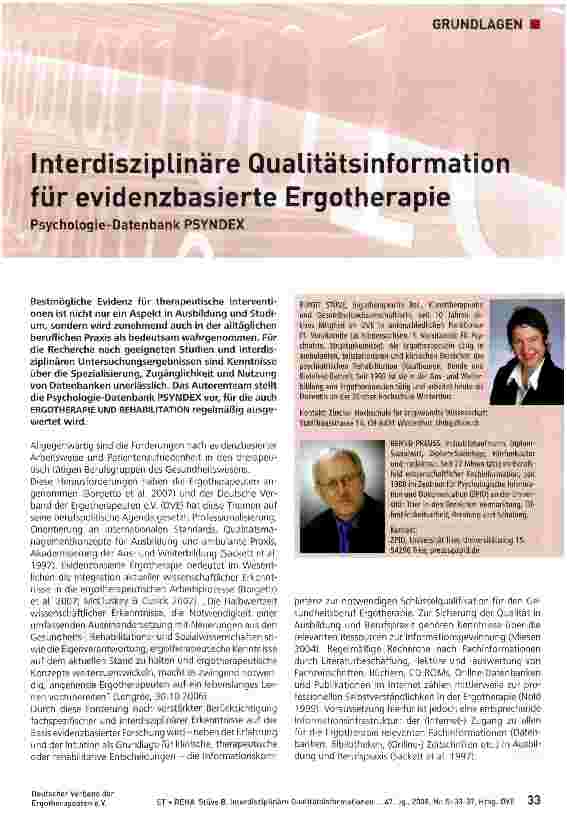 Vorschauseite 1: Interdisziplinäre Qualitätsinformation für evidenzbasierte Ergotherapie